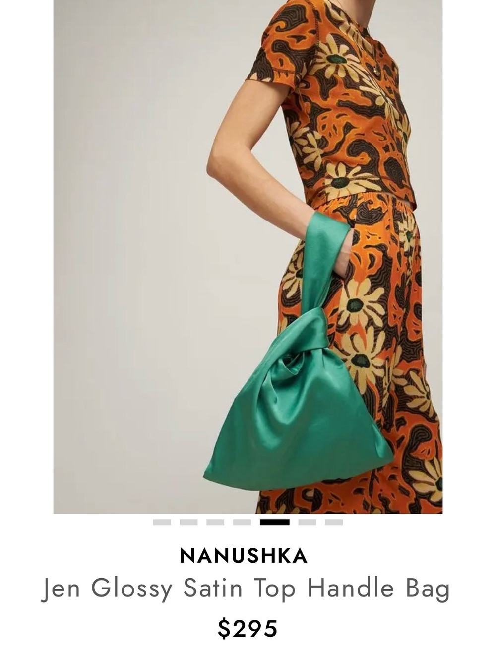 NANUSHKA Jen Glossy Satin Top Handle Bag Emerald NWT & Dustbag - Picture 5 of 7